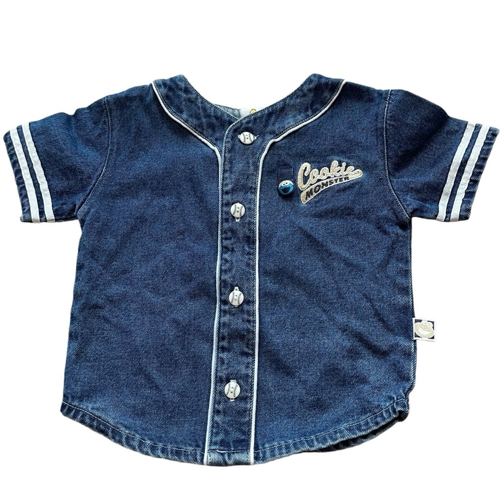 Sesame Street Navy Blue Cookie Monster Button-Down Kids Shirt
